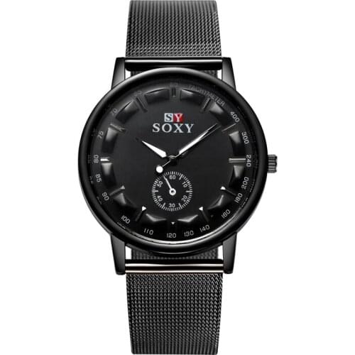 Top Fashion Brand SOXY Watches Men Quartz Sport Watch Black Stainless Steel Mesh Belt Watch Male Clock Hours Relogio Masculino
