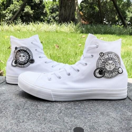 Wen Suns Face Solar Constellation Unisex Designs White Black High Top Lace Up Canvas Mens Shoes Womens Sneakers Skate Shoes