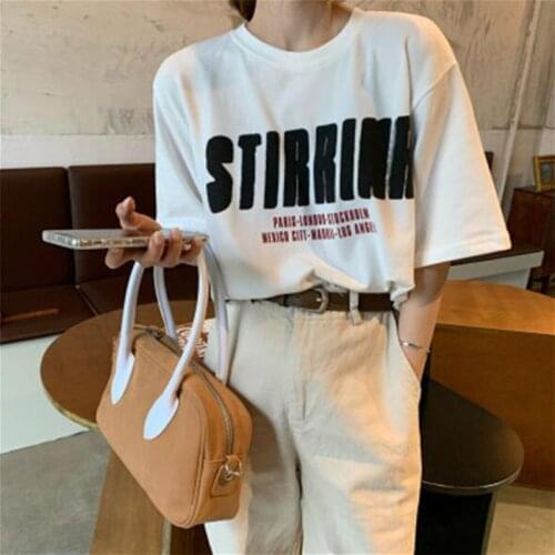 New Fashion Women T shirts High Quality Letters Print Short Sleeve O Neck Woman T-shirts Korean Style Women Tops