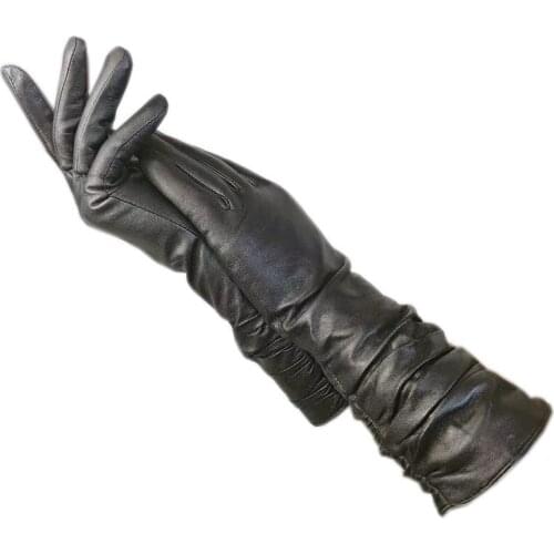 Winter gloves ladies arm fashion sheepskin gloves new warm women gun color 35 cm long section leather wool lining driving 2021-0