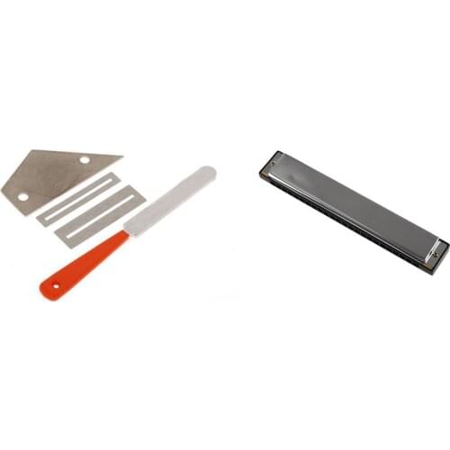 1 Set Guitar Fret Crowning File Leveling Tool Grinding Protectors & 1 Pcs 24 Hole Harmonica Harp C Key 24 Hole Harmonica