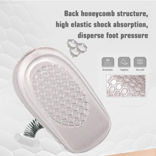 1 Pair Heel Lift Inserts Height Increase Insole Invisible Heightening Insole Sillicone 2-Layer Foot Heel Honeycomb Insole