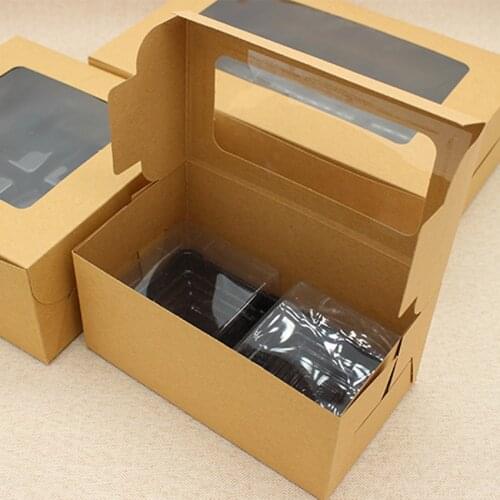 20pcs/lot 9 24 16x16x7.5 cm Kraft Paper candy box 2 6 4 Cupcakes pvc transparant Window Cookie Package Muffin gift boxes