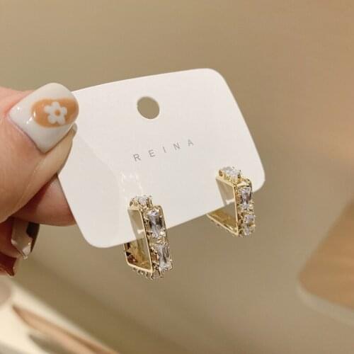 2020 New Fahion Womens Earrings Fine Zircon Geometry Square Earrings for Women Bijoux Korean Girl Party Jewelry Gifts Wholesale