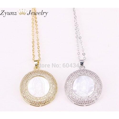 5 Strands ZYZ300-4326 Round Shape Figures Jesus Shell Pendant With Copper Link Chain Fashion Necklace