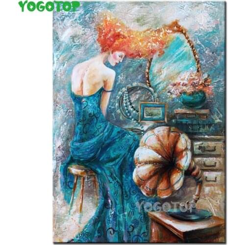 5D DIY Diamond Painting Abstract Woman Dressing Table Embroidery Rhinestone Mosaic Retro Europe And America Decor YY4986