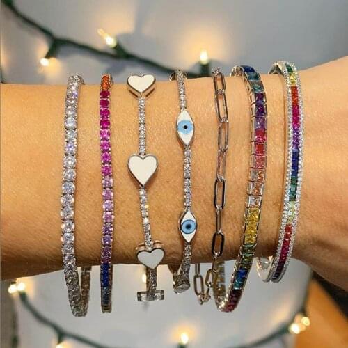 Baguette Cz Stone Bracelet For Women Men Luxury Jewelry Gold Filled Rainbow Cz Tennis Chain Gorgeous Trendy Bangle 2020 New