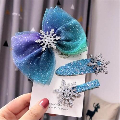 Children Child Girl Kids Hair Bands Clips Hairpin Set Cute Yarn Bow Knot Tassel Snow Flake Princess Head Wear Accessories-AZ-W12