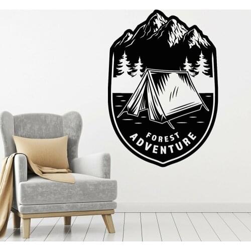 Wild and Adventure Vinyl Wall Decal Tent Camp Forest Window Sticker Adventure Mountains Landscape Living Room Bedroom M330