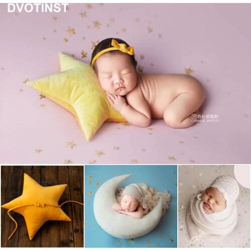 Dvotinst Newborn Baby Photography Props Moon Stars Mini Pillow Blingbling Stars Background Blanket Set Studio Shoots Photo Prop