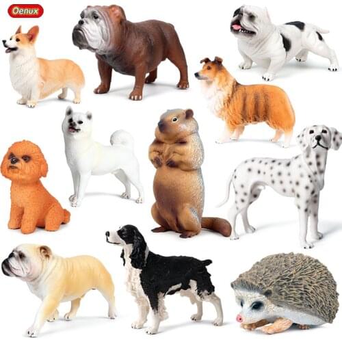 Oenux Lovely Pet Dog Animal Simulation Shiba Inu Corgi Collie Bulldog Action Figures Pvc High Quality Cute Model Kids Toy Gift