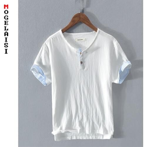 New white t shirt men linen cotton short sleeve breathable tee& tops for man solid clothing High quality tshirt RC127