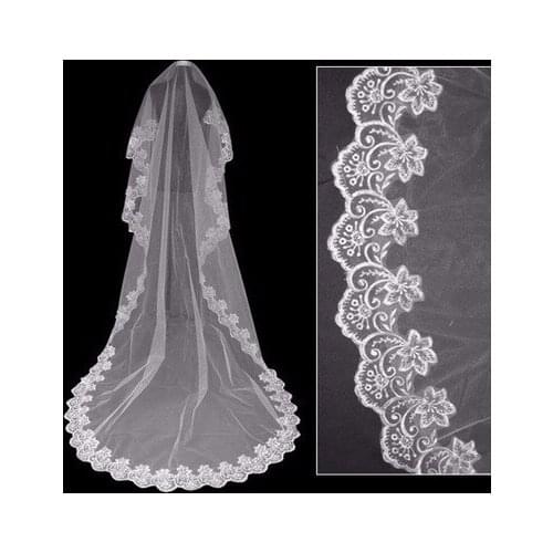 1.5M Ivory White Short Wedding Veil With Appliques Lace One Layer Cheap Bridal Veils Promotion Wedding Accessories For Bride