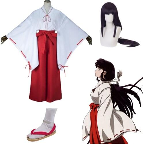 Anime Costumes Inuyasha Kikyou Cosplay Costume Halloween Carnival Funny Party Show Full Set Include Wigs Straw Sandals