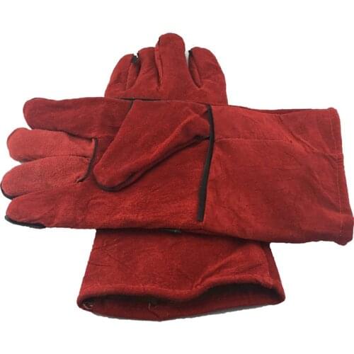 Leather Gloves Dark Red Fireplace Stove Cleaning Gloves Welds Seams Long-Lined Welding Glove Are Extremely Warm 43.6x17.5x3cm