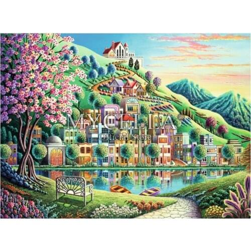 Cartoon 5d Diy Diamond Painting Blossom Park Diamond Embroidery Cross Stitch Rhinestone Mosaic Landscape Home Decor Christmas