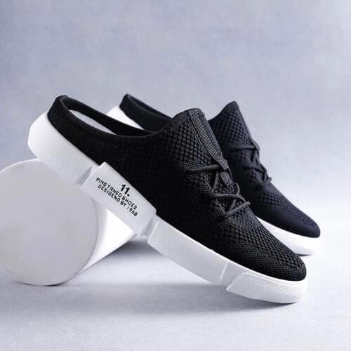 Men Half Shoes Summer2020 Trend Half Slippers Tow Beach Shoes Men Breathable Flying Woven Non-Slip Fashion Wear Personality