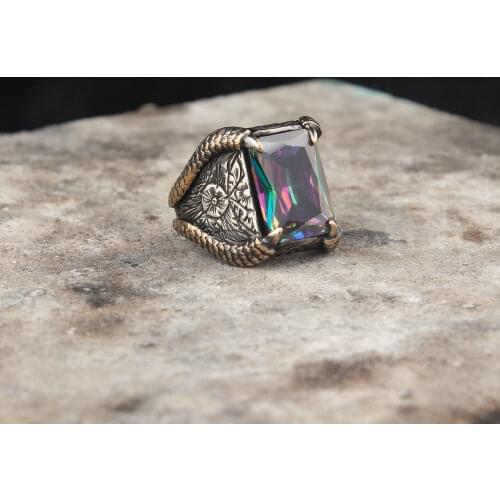 Mystic Topaz GemStone Men Silver Ring, 925 Sterling Silver Claw Ring, Eagle Claw Silver Ring For Men, Topaz Stone Ring For Men