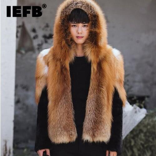 IEFB New Mens Faux Fur Coat Color Block Patchwork Long Sleeve Hooded Fur Jackets 2021 Winter Coats Male High Quality 9Y9447