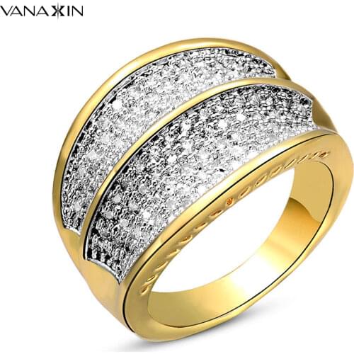 VANAXIN Statement Rings For Women Men Leaf Rings AAA Cubic Zircon Fashion Jewelry Gift Silver Color Rhodium Plated Free Box Gift