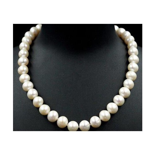 10-11MM White Freshwater Pearl Necklace Beaded 925 Sterling Silver
