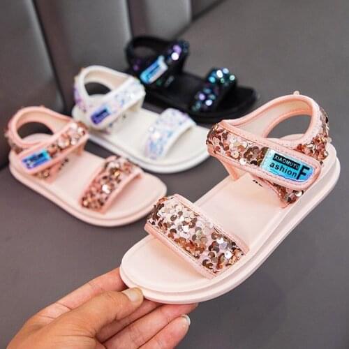 Brand Kids Shoes Toddler Girl Sandals 2021 Summer New Fashion PU Leather Girls Sandals Summer Sequins Kids Shoes size 23-34