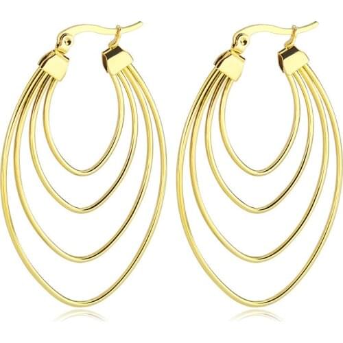 Todorova Minimalist Geometric Circle Hoop Earrings Women Gold Color Stainless Steel Oval Hoop Earrings Trendy Fashion Jewelry