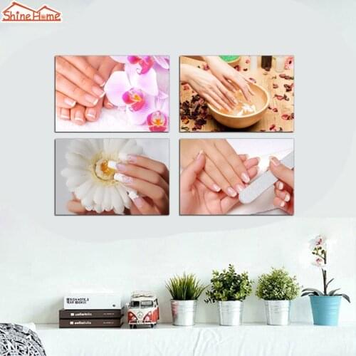 ShineHome-Custom 4 Panel Rose SPA Body Nail Salon Oil Paintings on Canvas Decorative Pictures Photos Prints Shop Decor Wall Art