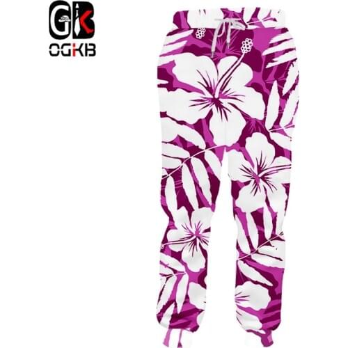 OGKB Homme Sweatpants New Elastic Waist 3D Print Purple Flowers Hiphop Oversized Habiliment Hombre Jogger Pants Dropshipping
