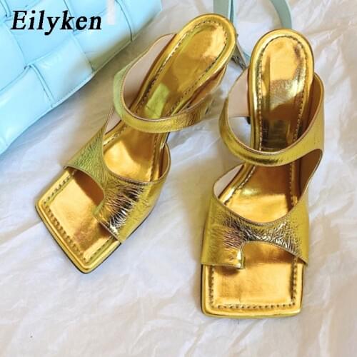 Eilyken 2021 New Design Women Slipper Elegant Square Toe High Heels Sandal Shoes High Quality Outdoor Slip On Dress Shoes