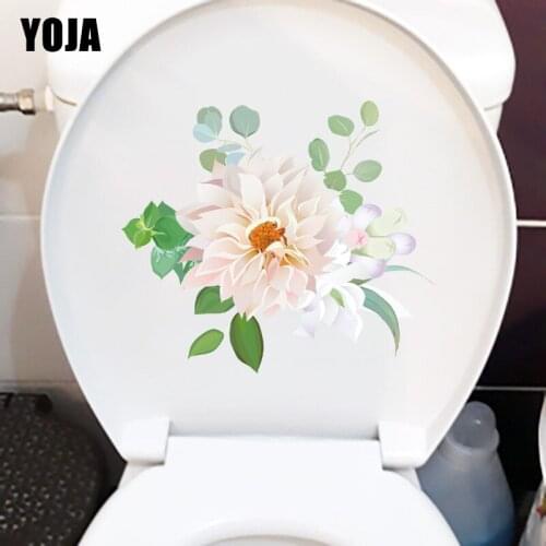 YOJA 25.9CM×22.4CM Exquisite Hand-Painted Camellia WC Toilet Decoration Green Plant Print Wall Stickers T1-2543