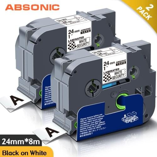 Absonic Tze-SE5 Tze SE5 24mm*8m Security Tapes Black on White TZEse5 TZ SE5 Compatible for Brother PT-H100 PT-H110 Label Maker