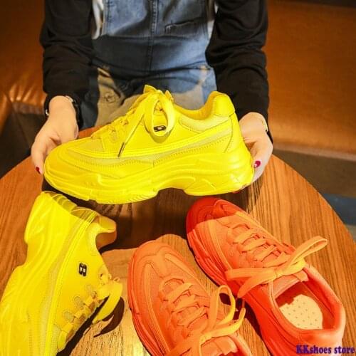 New Designer Sneakers Women Platform Casual Shoes Fashion Sneakers Platform Basket Femme Yellow Lace-Up Casual Chunky Shoes 41