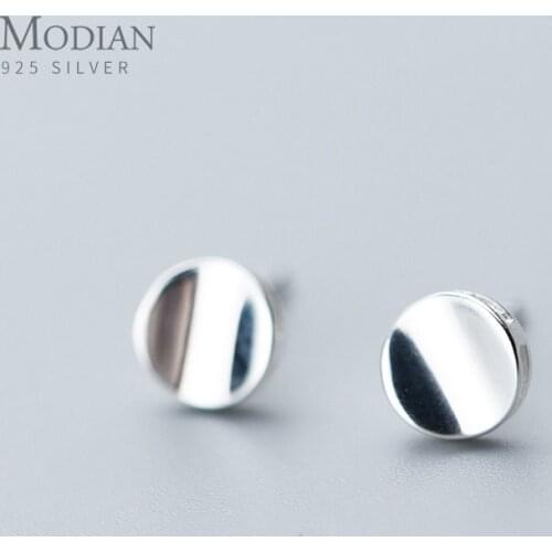 Modian Fashion Simple Unique Design Round Stud Earrings for Women 925 Sterling Silver Wedding Statement Jewelry Brincos