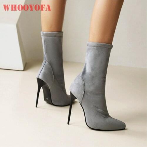 2021 Winter Brand New Fashion Black Gray Women Mid Calf Motorcycle Boots Sexy High Spark Heels Lady Shoes Big Size 11 43 45 48