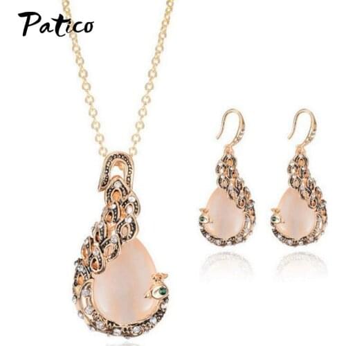 Women Elegant Shine Shimmer Waterdrop Rhinestone Opal Pendant Necklace Drop Earrings Jewelry Set AAA Cubic Zircon Lovers Gift