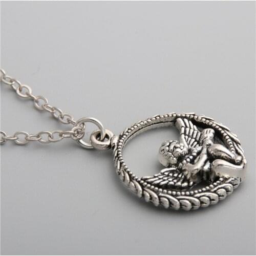 1Pc Lovely Angel Charms Necklaces Long Chain Round Baby Shaped Collier For Sweetheart Friendship Gift Jewelry E551