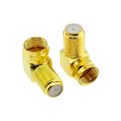 10pcs Copper Gold plated F Male to F Female 90 Degree Right Angle Adapter Coax TV F Connector