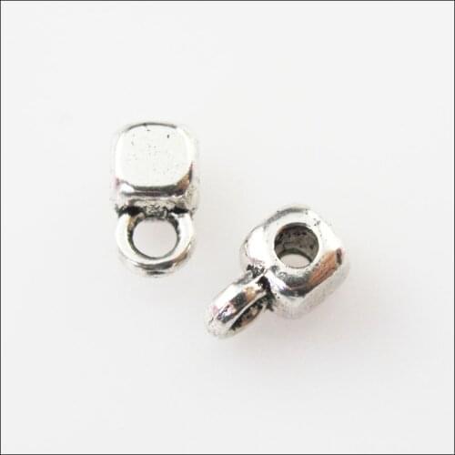 100Pcs Tibetan Silver Tone Tiny Square Bail Bead Charms Connectors 3.5x7mm