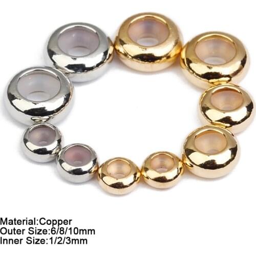 20pcs Copper Beads 6mm 8mm 10mm Stopper Spacer Beads with Silicone Rubber fit Slider Bracelet DIY Jewelry Making Findings