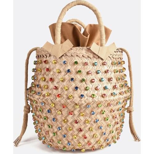 Artmomo Woven Crystal Embellished Tote Bag Rainbow Bucket Bag Womens Shoulder Bags Best Handbags 2020 Purses and bags