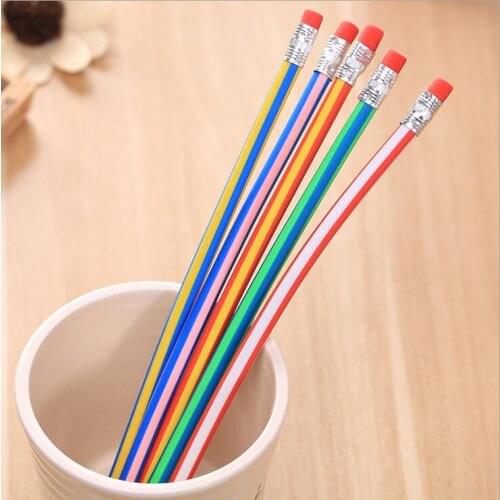 FREE SHIPPING60pcs/lot Bendable Pencil Pencil Writing School Gifts Stationery Simple Pencil Drawing Pencil Set With Erasers