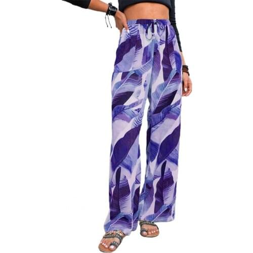 Summer Women Pants High waist Pocket Geometric Sweat Absorbent Casual Wide Leg Pants Trousers 2021