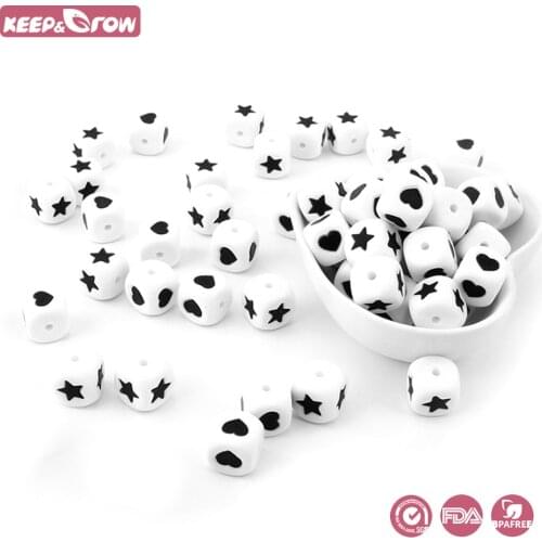 Keep&Grow 50Pcs 12MM Star/Heart Silicone Letter Beads BPA Free Baby Teethers DIY Pacifier Chain Accessories Baby Teething Toys