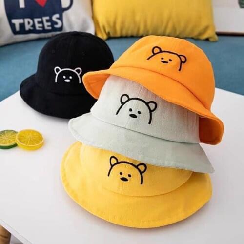 Cartoon Bear Baby Hat Embroidery Baby Boys Girls Bucket Hat Summer Outdoor Baby Sun Hat Kids Fisherman Cap
