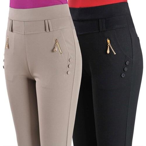 Middle-aged mother Stretch Trousers Plus size Spring Autumn High-waist Loose Women Casual Pants Warm Female Straight-leg Pants