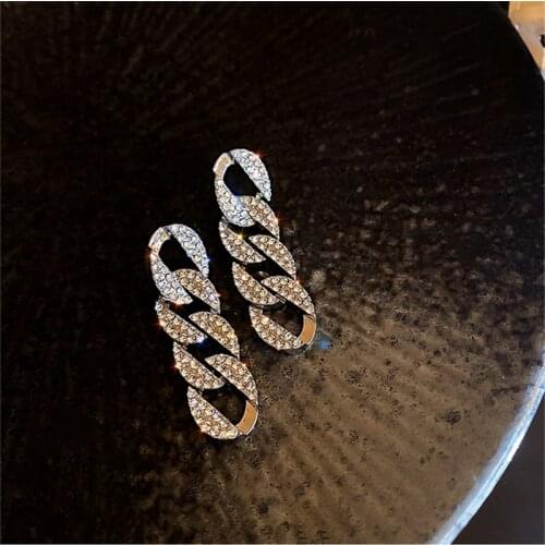 FYUAN Geometric Chain Drop Earrings for Women Long Korean Style Rhinestones Earrings Party Jewelry Accessories