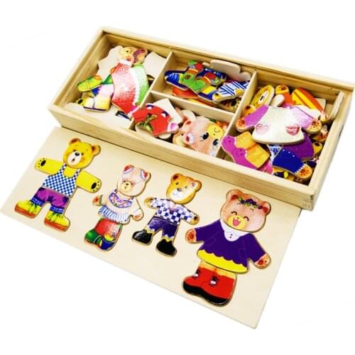 Bears Change Clothes Toy Childrens Wooden Toys Educational Toys Early Childhood Dress Paired Jigsaw Puzzles Kids Birthday Gift