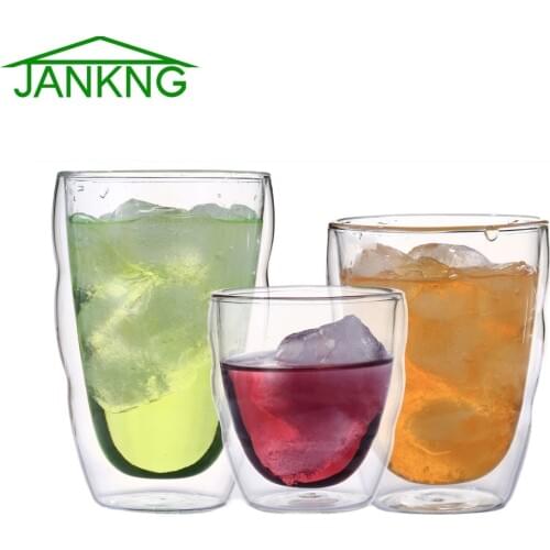 JANKNG 1 Pcs Clear Handmade Heat Resistant Double Wall Glass Mini Tea Drink Cup Healthy Drink Mug Coffee Cup Insulated Glass