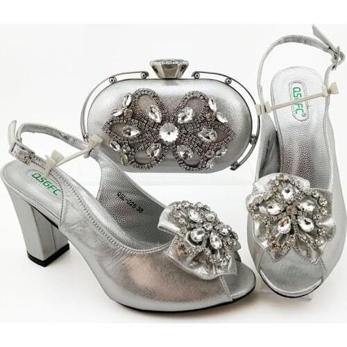 2020 Hot Selling Italian Design Lastest African Nigerian Ladies Shoes and Bag Set Decorated With Rhinestone in D.Green Color